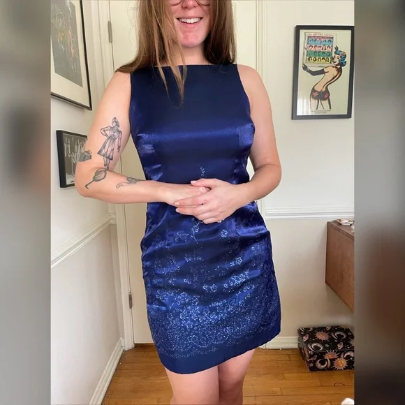 90s Y2K Blue Glitter Iridescent Mini Dress - Picture 1 of 10